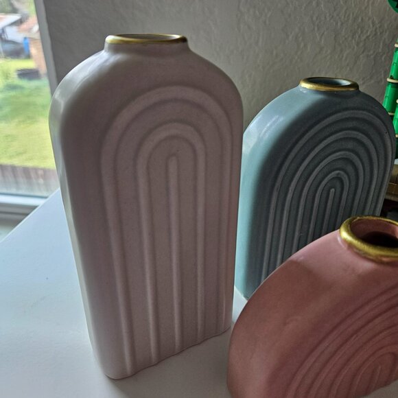 3 Piece Set of Bud Vases Pastel Pink Blue Cream - Picture 2 of 5